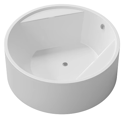 Sleek White Freestanding Bathtub With Circular Shape Smooth Surface And Drain 3d model
