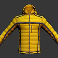 Yellow Padded Hooded Jacket With Blue Stripes Modern Stylish Design
