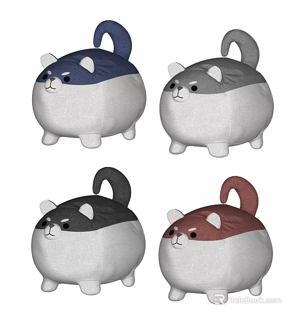 Cute Cat Shaped Ottoman with Soft Plush Material in Multiple Colors 3d model 