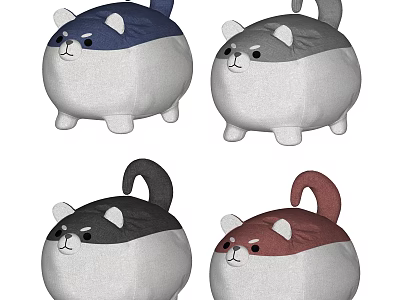 Cute Cat Shaped Ottoman with Soft Plush Material in Multiple Colors 3d model