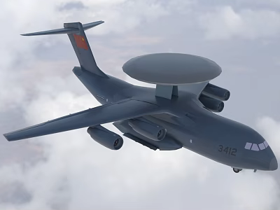 Airborne Early Warning Aircraft Flying With Radar Dome And Registration Number 3412 In Sky 3d model