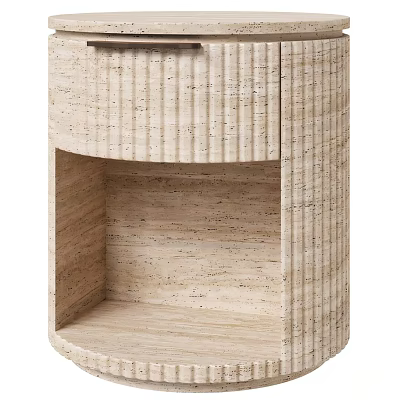 Modern Minimalist Nightstand With Light Wood Finish Ribbed Design And Open Shelf 3d model