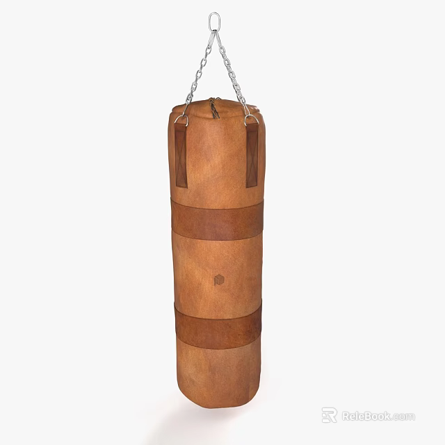 Brown Leather Boxing Punching Bag Suspended by Chain for Training 3d model 