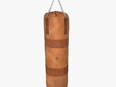 Brown Leather Boxing Punching Bag Suspended by Chain for Training 3d model