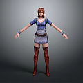 Game and Movie Female Character With Brown Hair Blue Top White Skirt Red Patterned Stockings