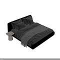 Modern Upholstered Double Bed With Gray Bedspread Plush Pillows And Knit Throw Blanket 3d model