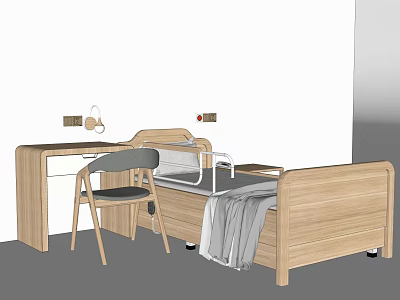 Medical Bed with Wooden Frame Side Rails and Modern Design for Hospital Patient Care 3d model