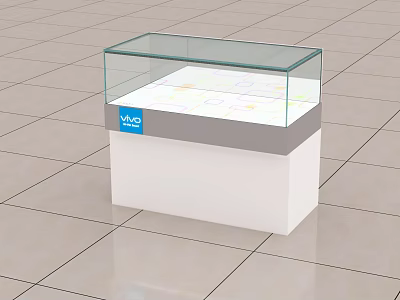 Glass Covered Display Shelf With White Base And Gray Frame For Retail Showcases 3d model