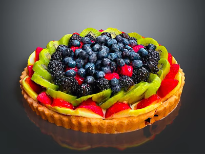 Fresh Fruit Tart with Buttery Crust Blueberries Blackberries Kiwis and Strawberries 3d model