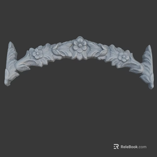 Intricate Carved Decorative Piece with Floral and Leaf Patterns in Arched Design 3d model 