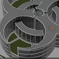 Modern Circular Multi Story Building Architectural Design With Glass Facade Central Green Garden And Entrance