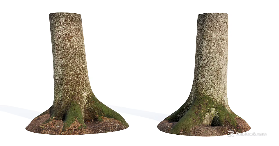 Natural Stone And Wood Tree Stumps With Mossy Roots And Textured Bark 3d model 