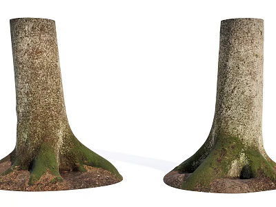 Natural Stone And Wood Tree Stumps With Mossy Roots And Textured Bark 3d model