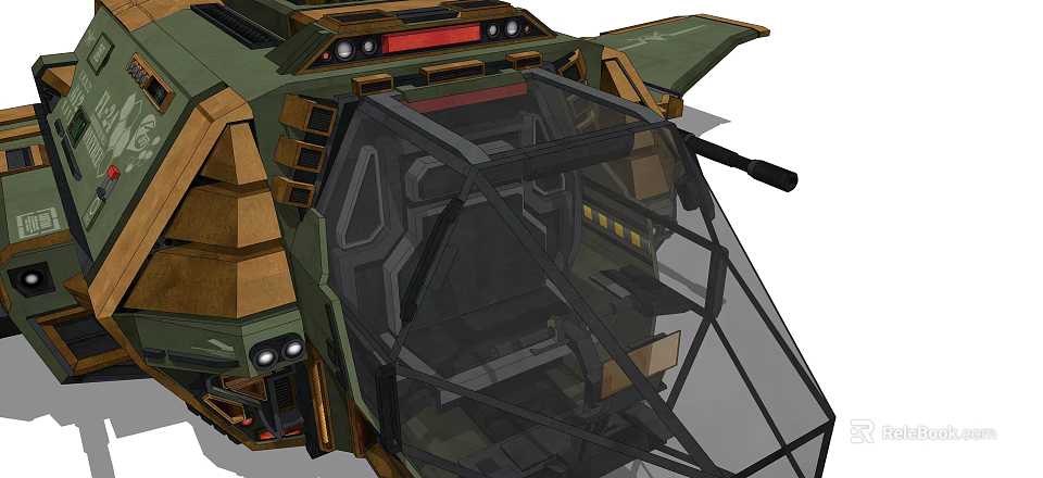 Futuristic Military Vehicle Cockpit With Green Armor And Transparent Canopy 3d model 