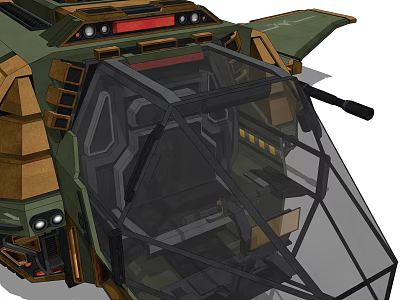 Futuristic Military Vehicle Cockpit With Green Armor And Transparent Canopy 3d model