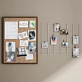 Stylish Photo Wall With Corkboard Grid Clips Photos Notes And Calendar
