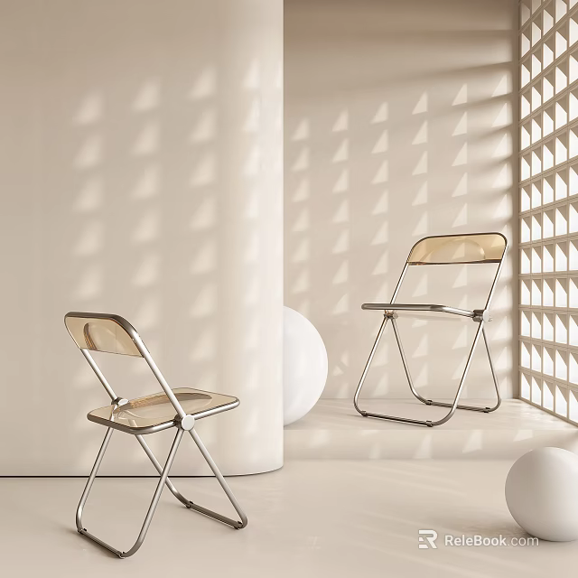 Modern Leisure Chair With Metal Frame Transparent Seat And Geometric Shadow Patterns In Minimalist Space 3d model 