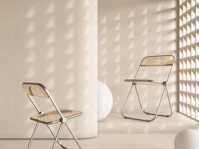 Modern Leisure Chair With Metal Frame Transparent Seat And Geometric Shadow Patterns In Minimalist Space 3d model