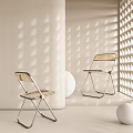 Modern Leisure Chair With Metal Frame Transparent Seat And Geometric Shadow Patterns In Minimalist Space