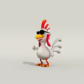 3D Cartoon Rooster Character With Red Comb Wearing Black Sunglasses For Game And Movie