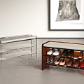Modern Transparent Acrylic and Wooden Shoe Bench with Padded Seat and Storage Shelf Holding Shoes