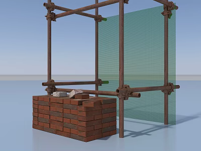 Building Components With Metal Scaffolding Support Brick Wall And Glass Panel 3d model