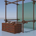 Building Components With Metal Scaffolding Support Brick Wall And Glass Panel