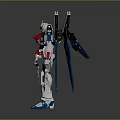 Detailed Gundam Robot Model In Standing Pose With White Red Blue Wings And Mechanical Details