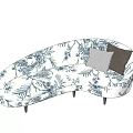 Curved Multi Seater Sofa With Floral Pattern Light Gray And Dark Brown Cushions Black Legs