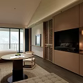 Modern Minimalist Hotel Room Interior With King Bed White Bedding And Carpet