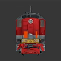 Red and Gray TEM Train Model With Yellow Stripe Wheels On Reflective Surface 3d model