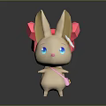 Beige Game Character With Large Ears Blue Eyes White Flower Pink Bow And Pink Bag