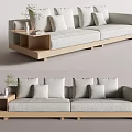 Modern Minimalist Two Seater Sofa In Light Gray Fabric With Side Table And Potted Plant