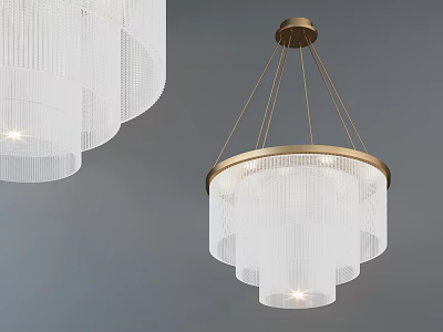 Modern Crystal Chandelier With Brass Frame Layered Transparent Shades And Soft Lighting Glow 3d model