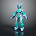 Futuristic Cat Like Robot 3D Character With Turquoise Silver Armor And Shiny Design