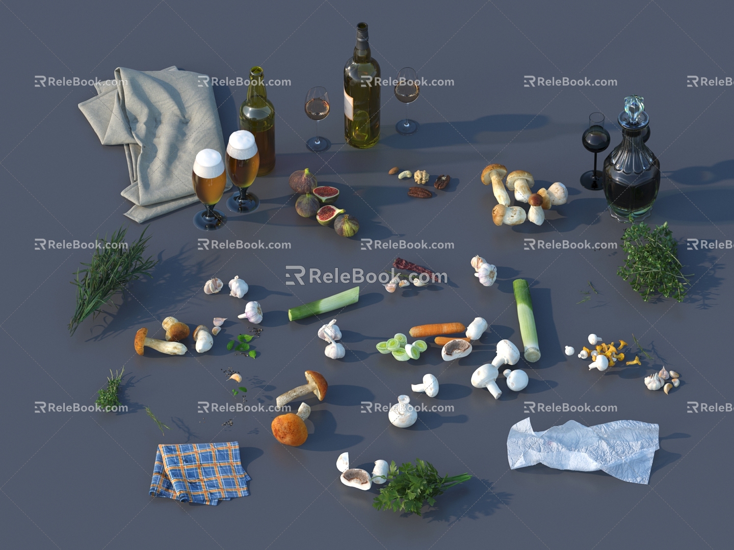 Wine Glass Bottle Food 3D Model model