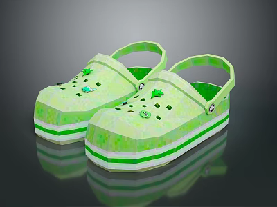 Stylish Green Clogs With Decorative Studs And Striped Soles For Casual Wear 3d model