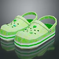Stylish Green Clogs With Decorative Studs And Striped Soles For Casual Wear