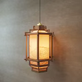 Traditional Wooden Frame Pendant Light With Textured Paper Shade For Interior Decor