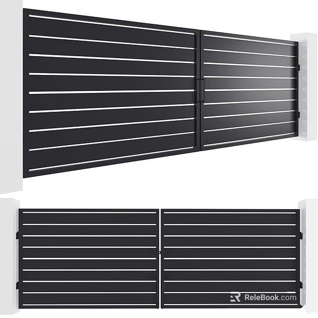 Black Panel Components with Horizontal White Stripes in Double Section Parallel Arrangement 3d model 