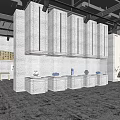 Spacious Exhibition Hall Interior With Wooden Display Cabinets And Bright Lighting