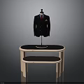 Formal Black Suit On Mannequin With Wooden Two Tiered Display Stand