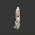 Rusty Old Weapon With Tail Fins And Peeling Paint On Display Stand