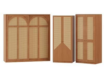 Wooden Wardrobe Designs With Rattan Panel Doors Simple Natural Style Storage Furniture 3d model