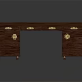 Traditional Dark Wooden Desk With Golden Accents Carved Drawers And Sturdy Legs