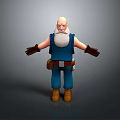 3D Elderly Human Character With White Beard Blue Vest Tool Belt And Outstretched Arms