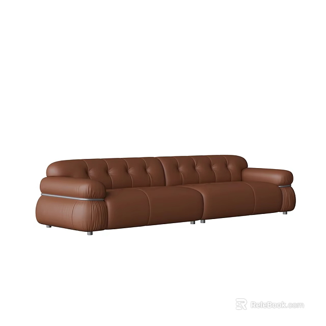 Modern Brown Leather Multi Seater Sofa With Tufted Design And Armrests 3d model