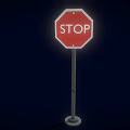 Red STOP Sign Standing With Metal Pole On Dark Blue Background
