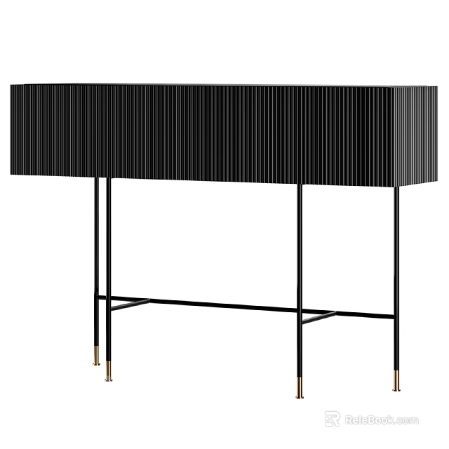 Black Entryway Cabinet Sideboard With Vertical Slats And Metal Legs Golden Feet 3d model 