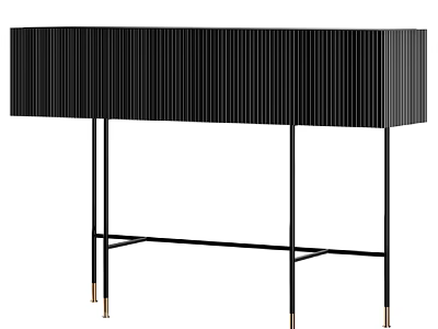 Black Entryway Cabinet Sideboard With Vertical Slats And Metal Legs Golden Feet 3d model